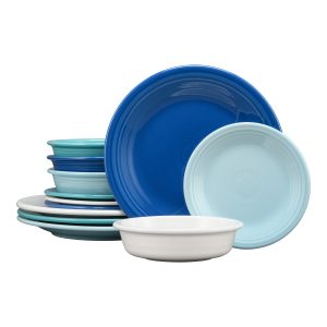 Mixed Coastal Blues Classic Rim 12-Piece Dinnerware Set. Service for 4