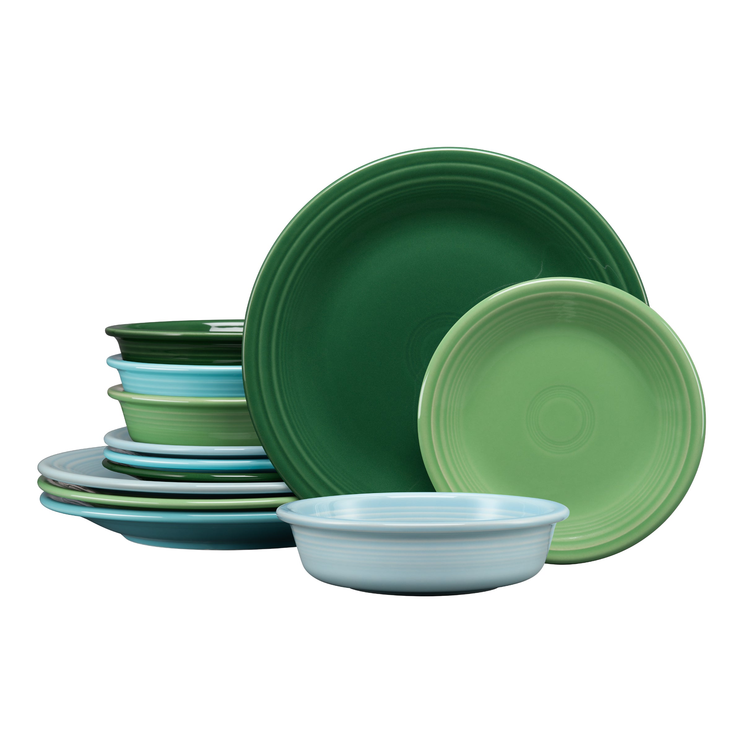 Mixed Aegean Classic Rim 12-Piece Dinnerware Set. Service for 4