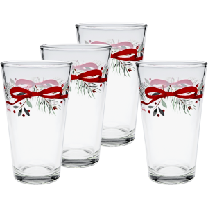 Holly Berry Christmas Garland 16 oz. Cooler Glass - Set of 4