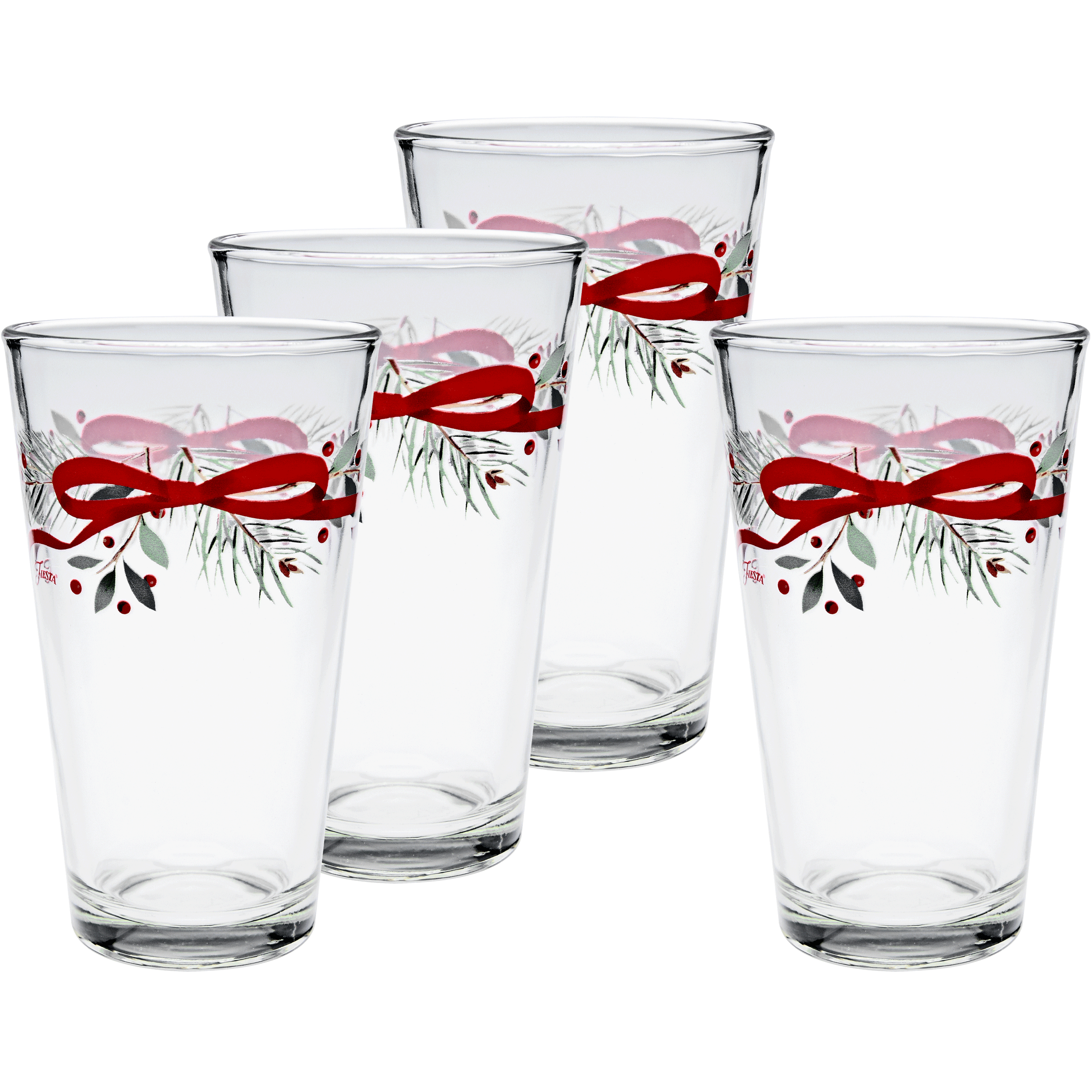 Holly Berry Christmas Garland 16 oz. Cooler Glass - Set of 4