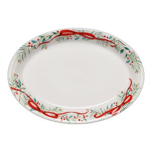 Holly Berry Christmas Garland 13 5/8 Inch Large Oval Serving Platter