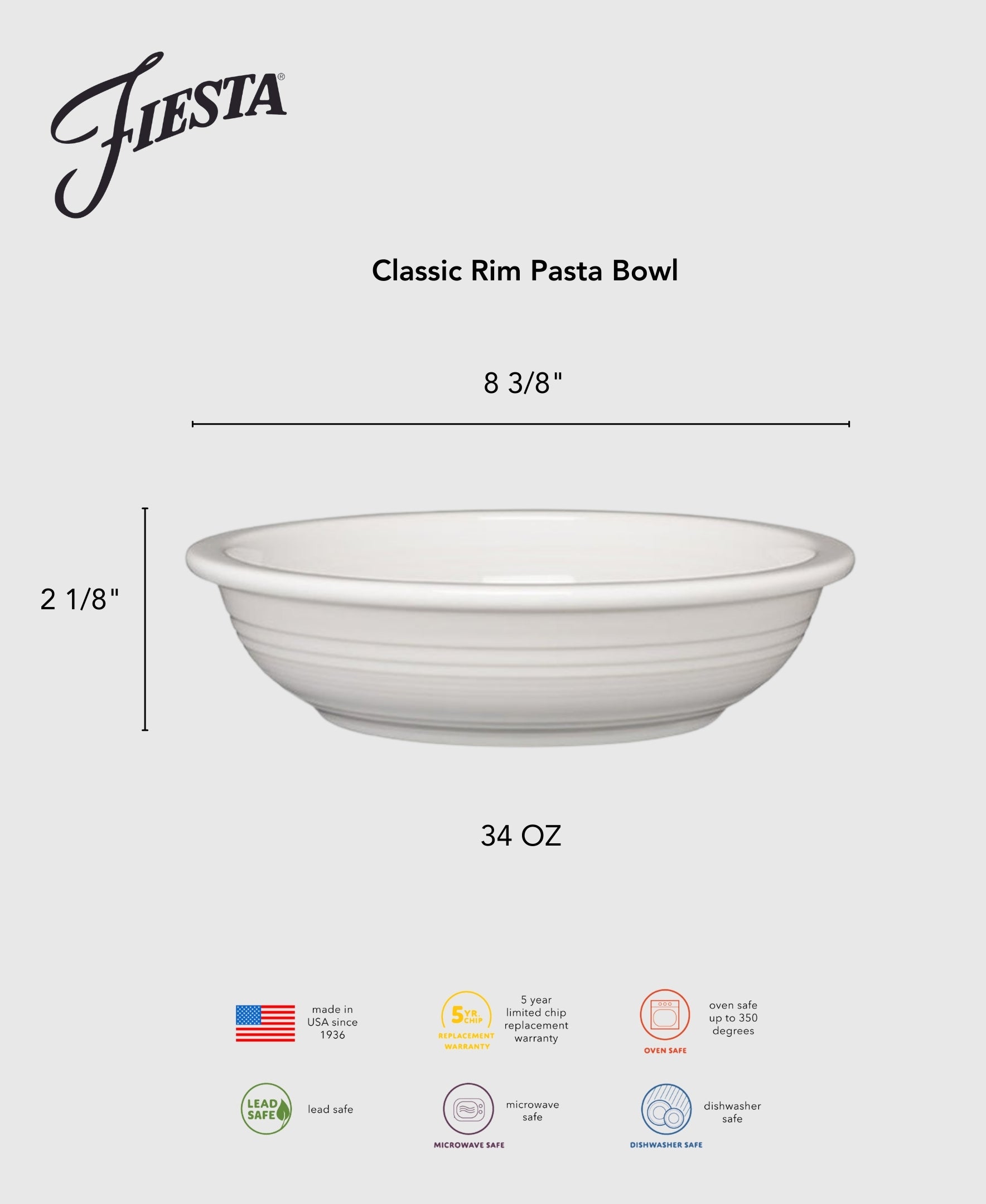 Classic Rim 8 3/8 Inch Pasta Bowl 34 OZ - Image 2