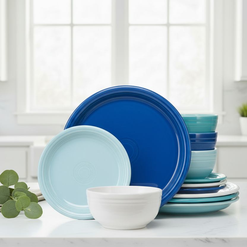 Mixed Coastal Blues Bistro Coupe 12-Piece Dinnerware Set. Service for 4 - Image 3