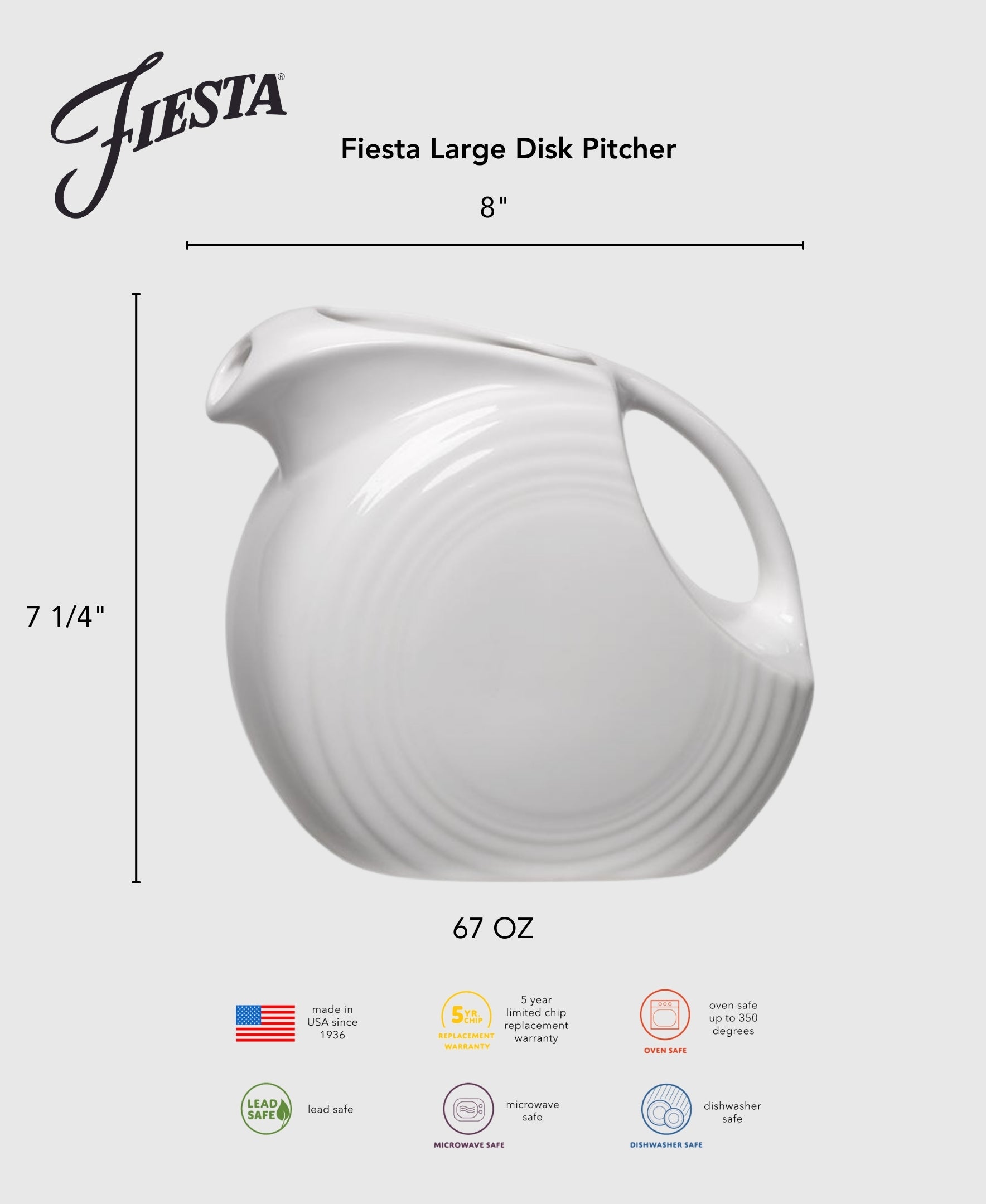 Retired Fiesta 67 OZ Large Disk Pitcher - Image 3