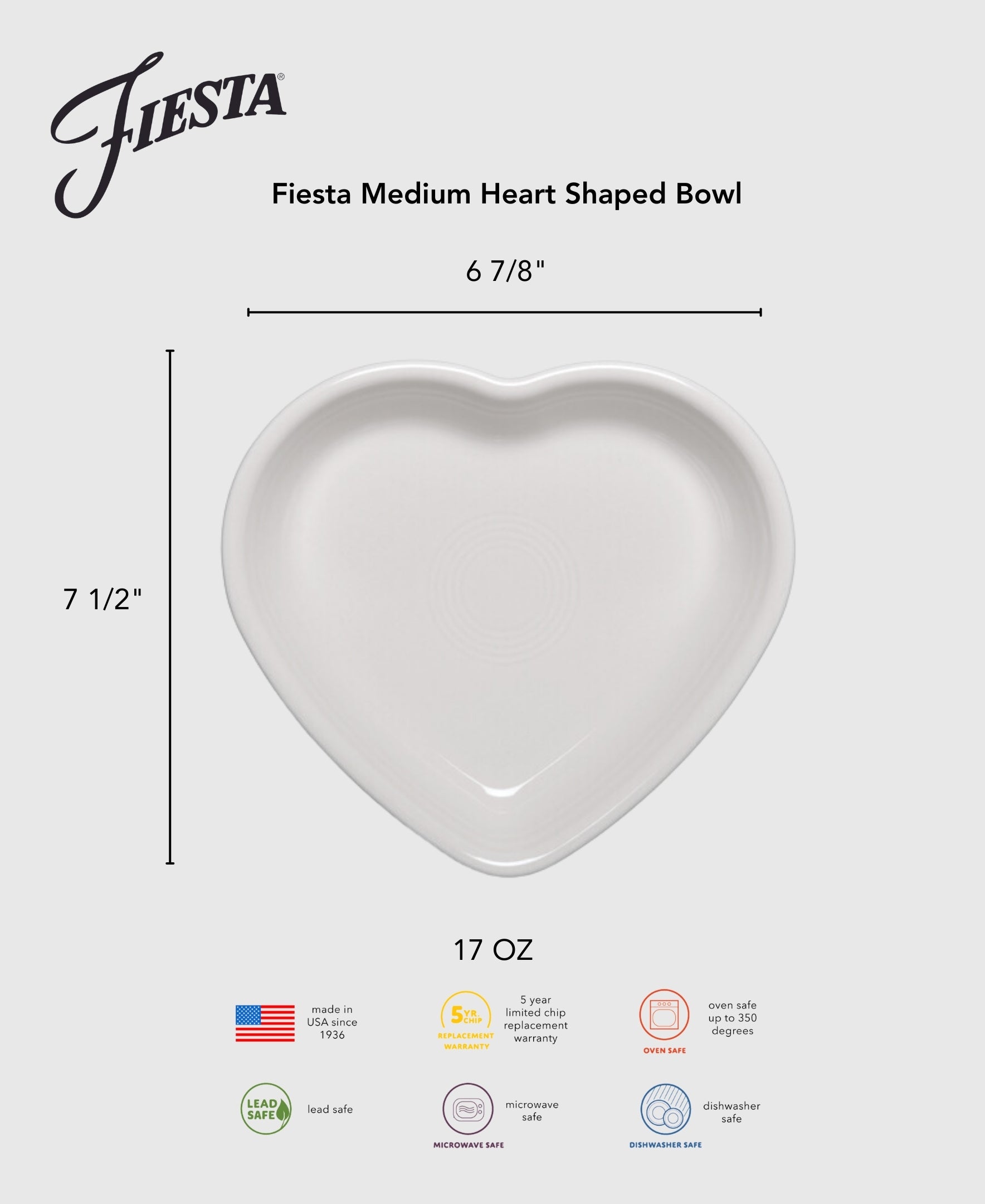 Fiesta 7 1/2 Inch Medium Heart Shaped Bowl 17 OZ - Image 3